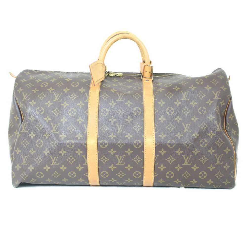 Louis Vuitton Canvas Beige Tan Bag Boston Brown Keepall Monogram - Picture 2 of 7